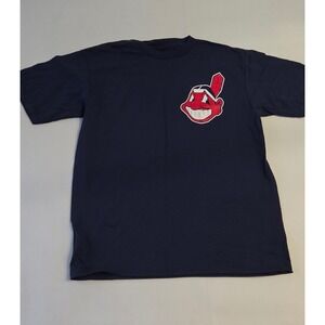 Majestic T-Shirt Youth Large Navy Blue Cleveland Indians Chief Wahoo, NWOT